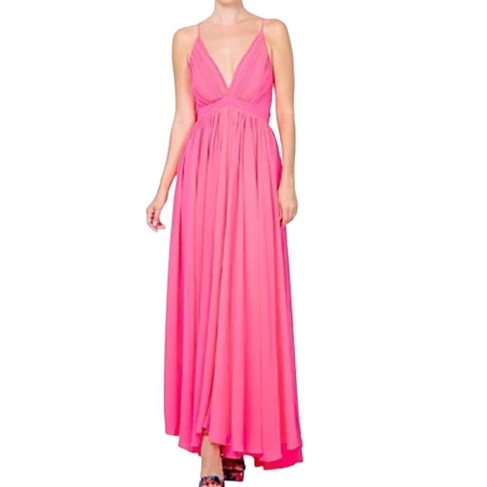 NEW $399 Meghan LA - Enchanted Garden Solid Maxi Dress Neon Pink - Large / L
